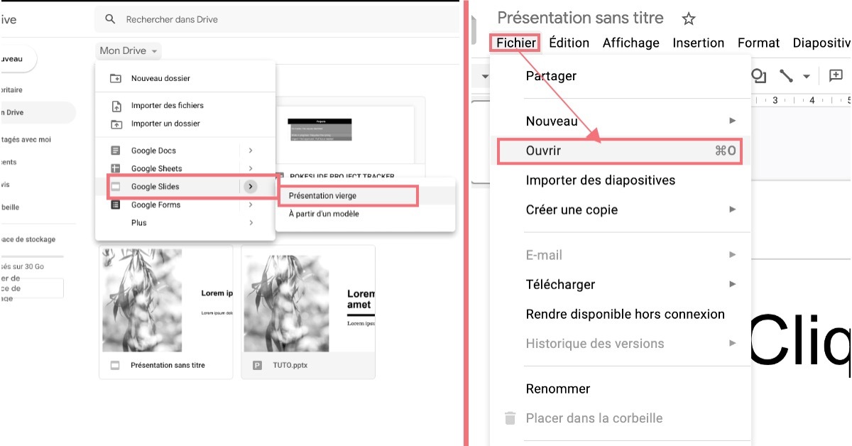 Importer la présentation PowerPoint dans un fichier vierge Google Slides