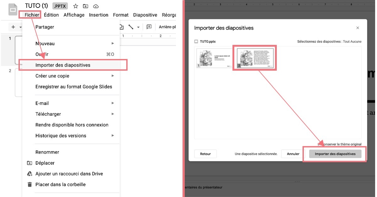 Importer quelques diapositives PowerPoint dans votre présentation Google Slides