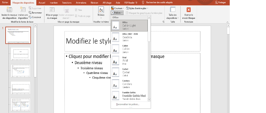 modifier masque PowerPoint