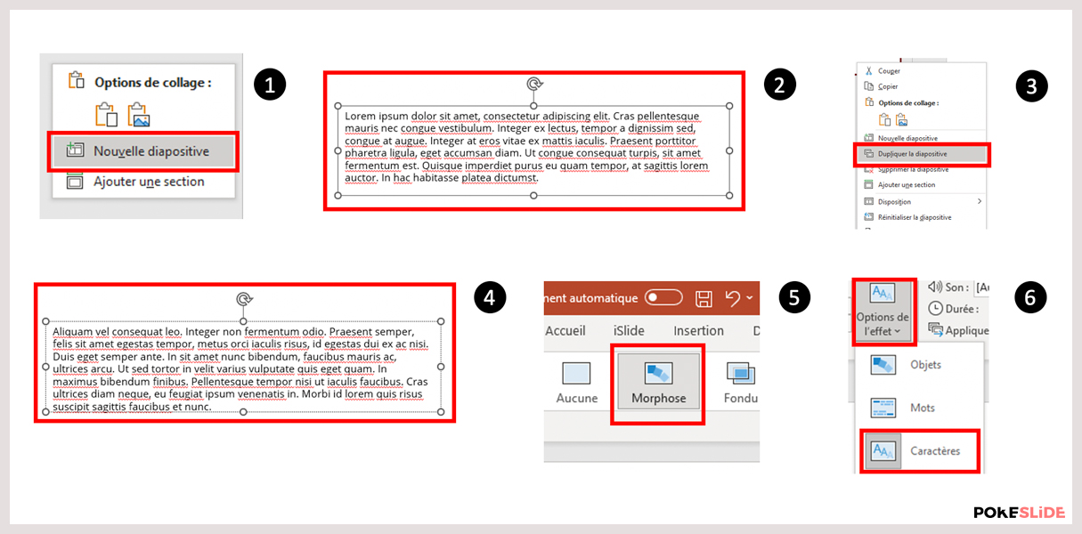 transition morphose caractere powerpoint